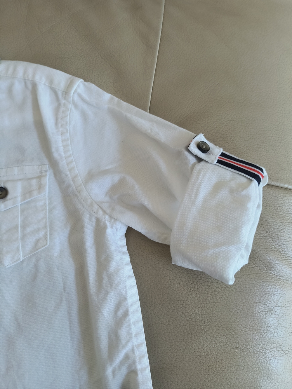 Janie and Jack White Button-Down Shirt with Navy & Red Trim